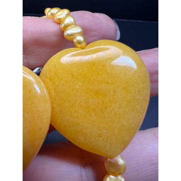 NEW yellow quartzite hearts and pearls necklace with sterling silver clasp - Picture 7 of 12